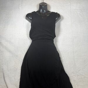 Turquoise Couture Wrap Dress Womens Size XL Black Crepe Goth Knee Length